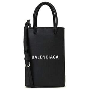 Balenciaga Shopping Phone Holder black textured leather